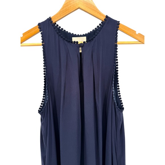 Maeve Anthropologie Navy‎ Sleeveless Fringe Hem Shift Dress Blue Trim Size 6 - Picture 3 of 5